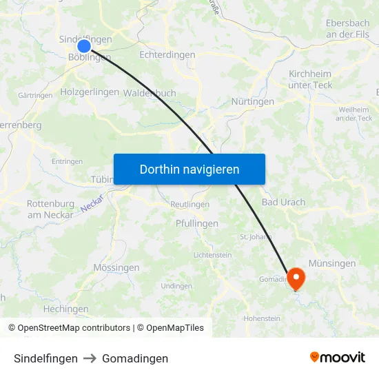 Sindelfingen to Gomadingen map