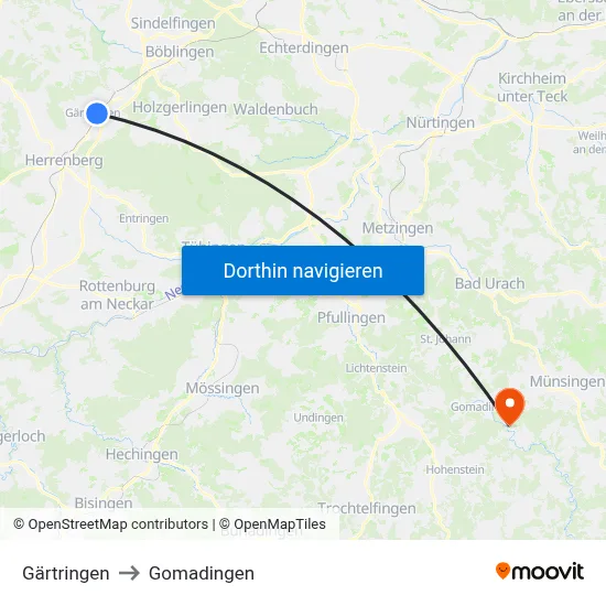 Gärtringen to Gomadingen map