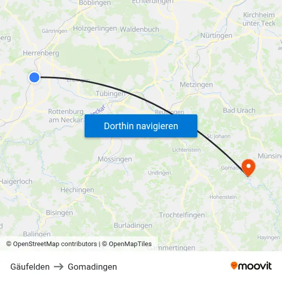 Gäufelden to Gomadingen map