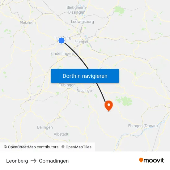 Leonberg to Gomadingen map