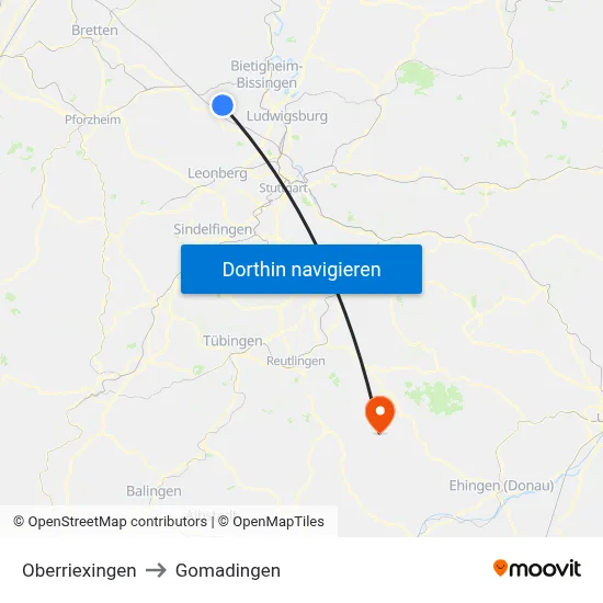 Oberriexingen to Gomadingen map