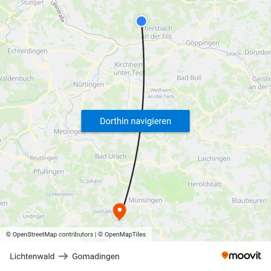 Lichtenwald to Gomadingen map