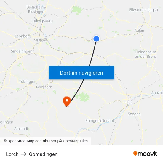 Lorch to Gomadingen map