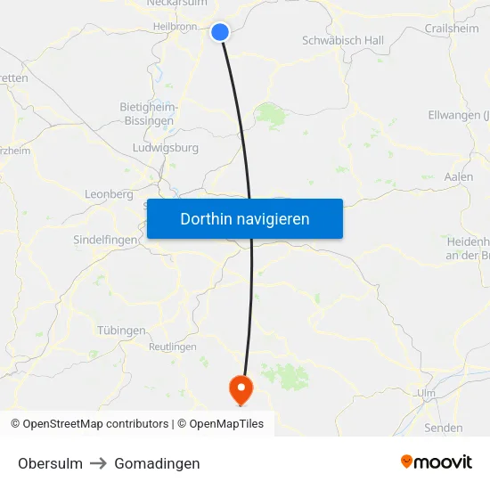 Obersulm to Gomadingen map