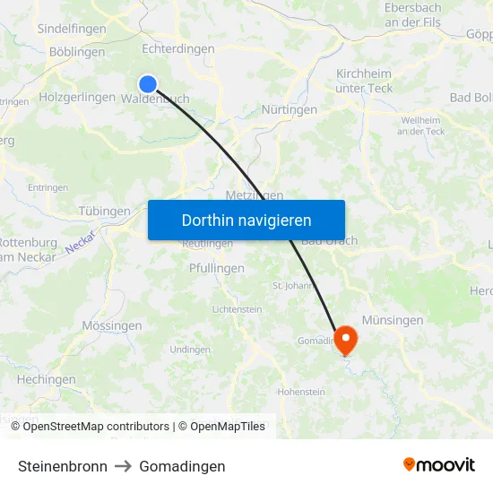 Steinenbronn to Gomadingen map