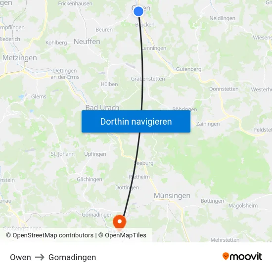 Owen to Gomadingen map