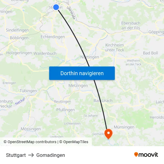 Stuttgart to Gomadingen map