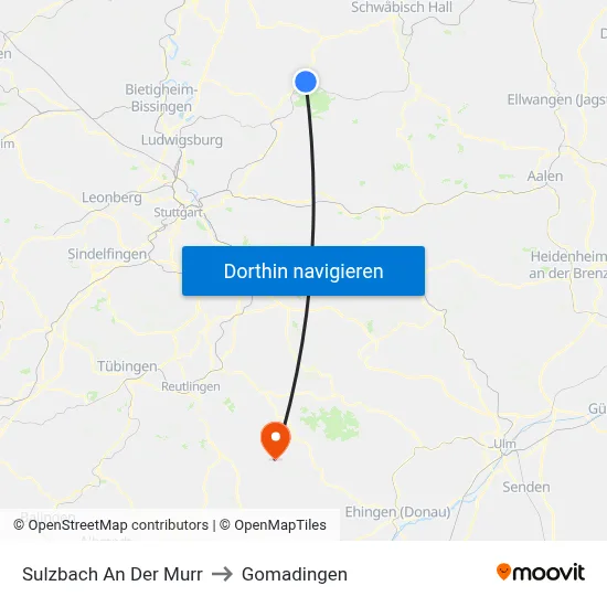 Sulzbach An Der Murr to Gomadingen map