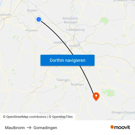 Maulbronn to Gomadingen map