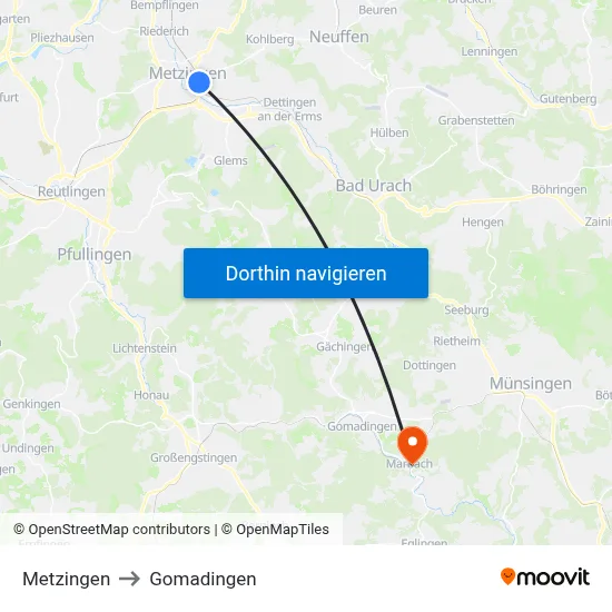 Metzingen to Gomadingen map