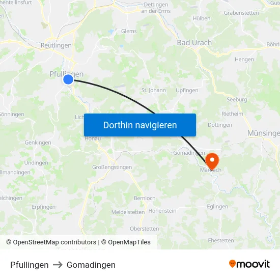 Pfullingen to Gomadingen map