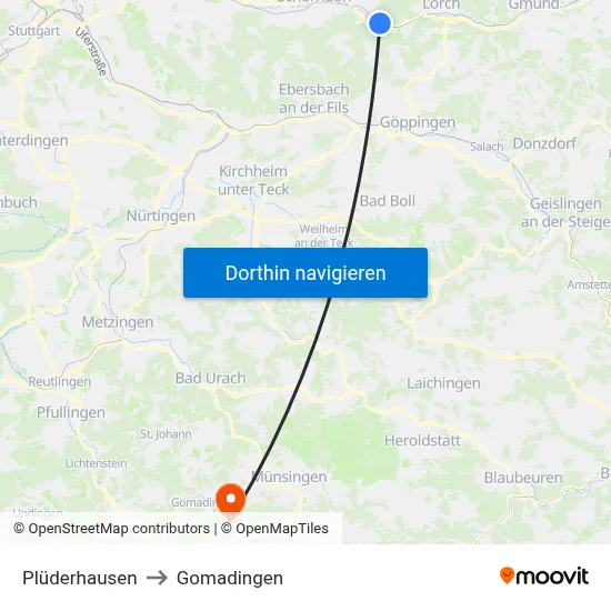Plüderhausen to Gomadingen map