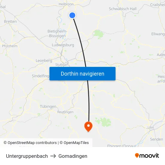 Untergruppenbach to Gomadingen map