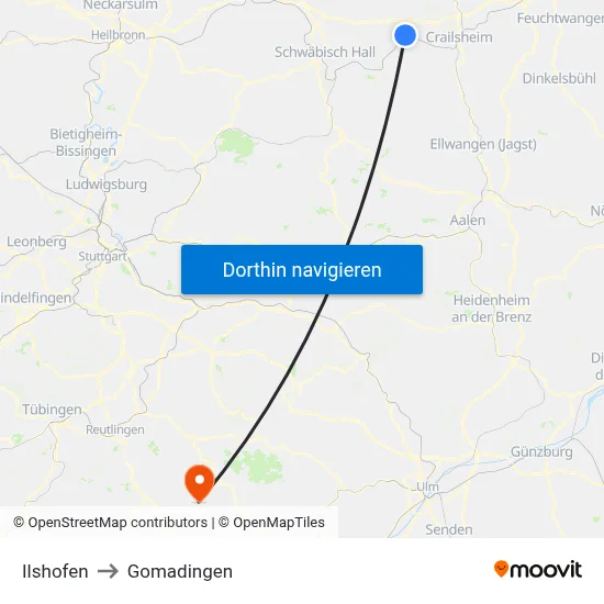 Ilshofen to Gomadingen map