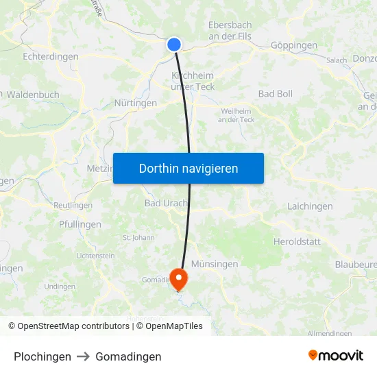 Plochingen to Gomadingen map