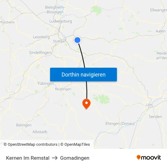 Kernen Im Remstal to Gomadingen map