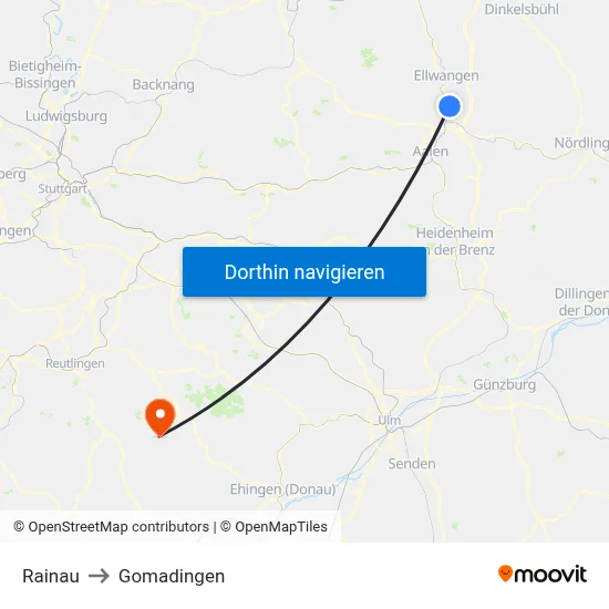 Rainau to Gomadingen map
