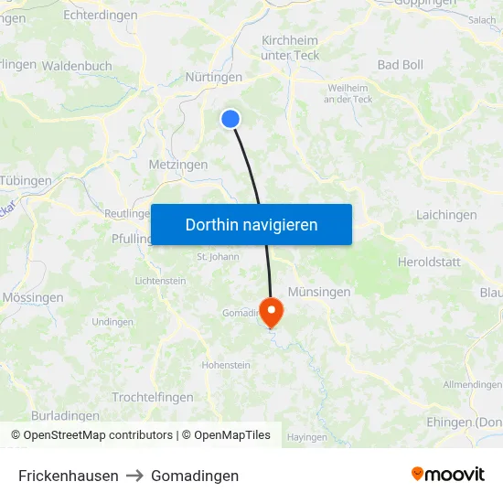 Frickenhausen to Gomadingen map