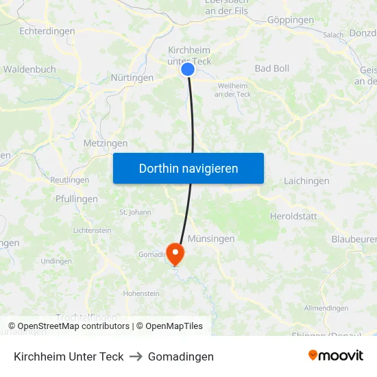Kirchheim Unter Teck to Gomadingen map