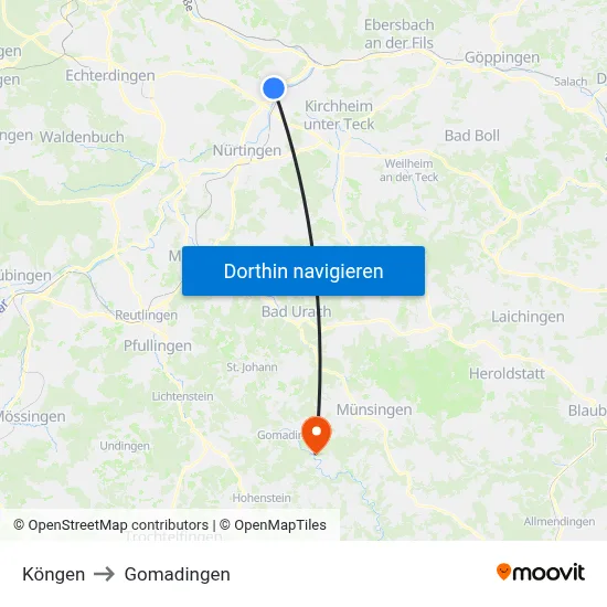 Köngen to Gomadingen map
