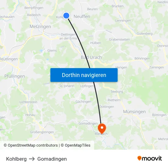 Kohlberg to Gomadingen map