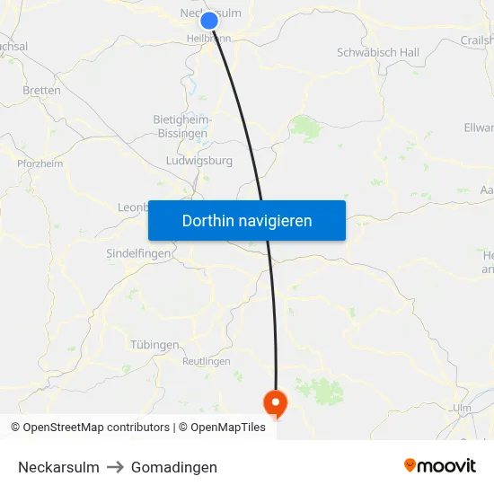 Neckarsulm to Gomadingen map