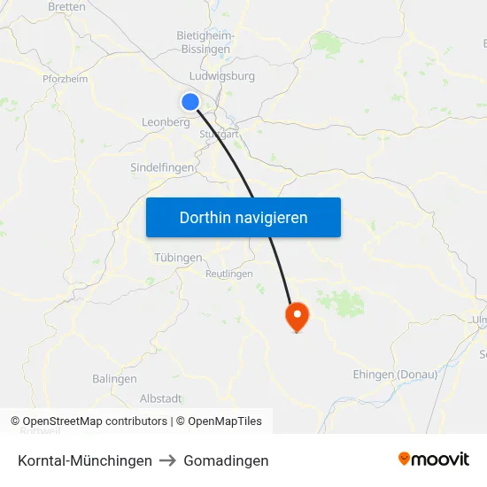 Korntal-Münchingen to Gomadingen map