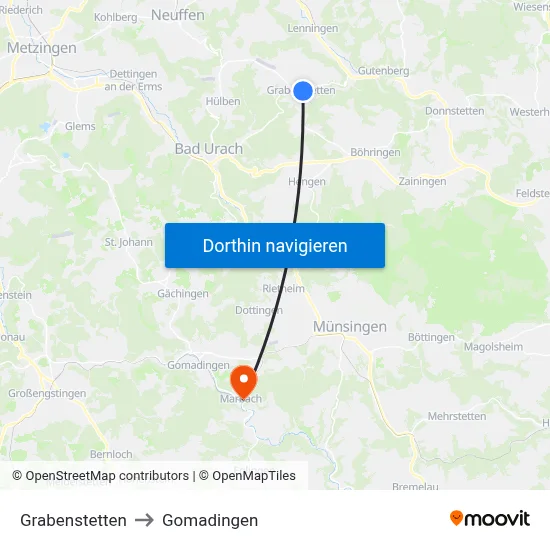 Grabenstetten to Gomadingen map