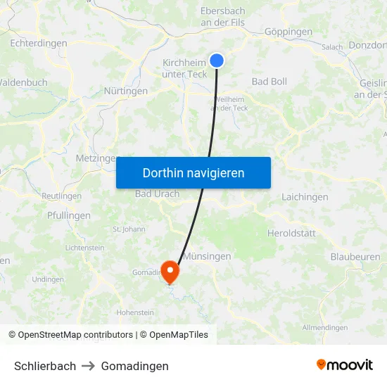 Schlierbach to Gomadingen map
