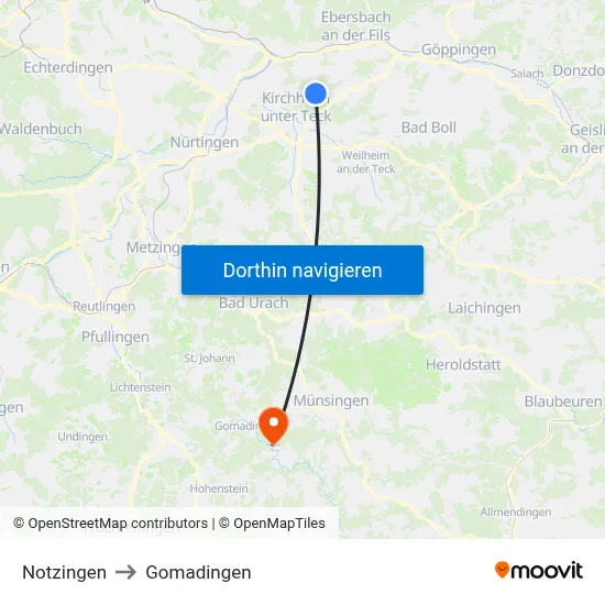 Notzingen to Gomadingen map