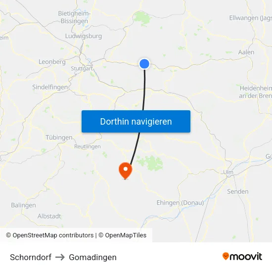 Schorndorf to Gomadingen map