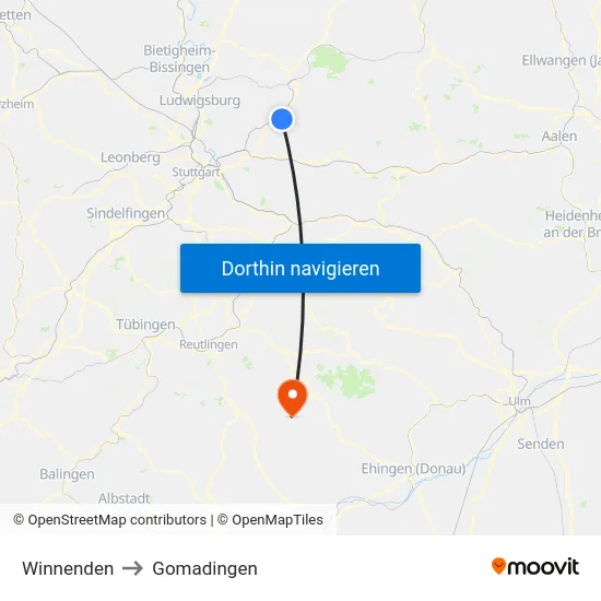 Winnenden to Gomadingen map