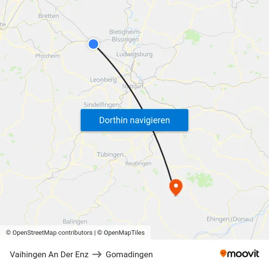 Vaihingen An Der Enz to Gomadingen map