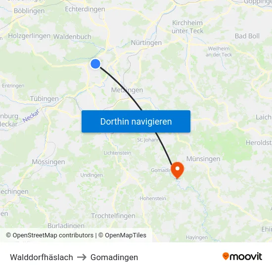 Walddorfhäslach to Gomadingen map