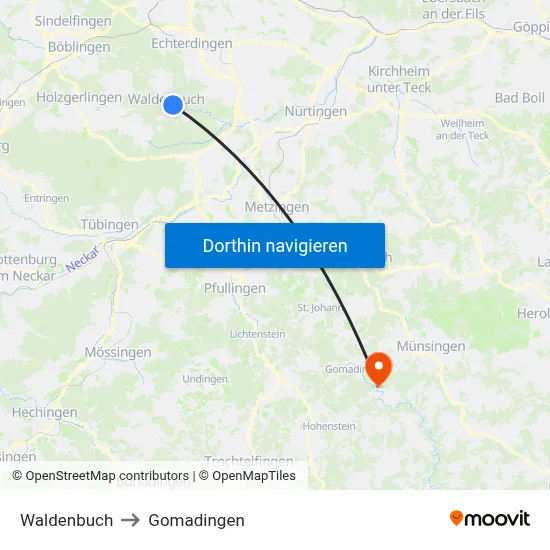 Waldenbuch to Gomadingen map