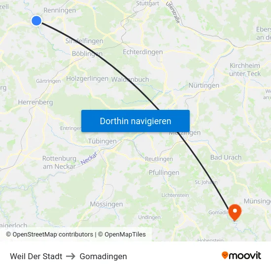 Weil Der Stadt to Gomadingen map