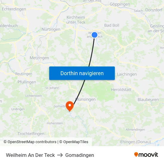 Weilheim An Der Teck to Gomadingen map