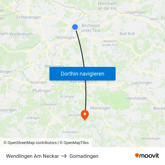 Wendlingen Am Neckar to Gomadingen map