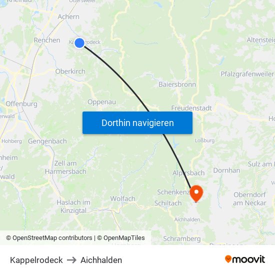 Kappelrodeck to Aichhalden map