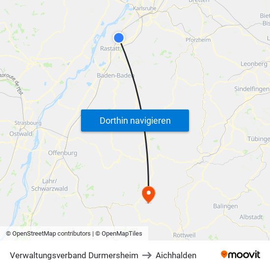 Verwaltungsverband Durmersheim to Aichhalden map