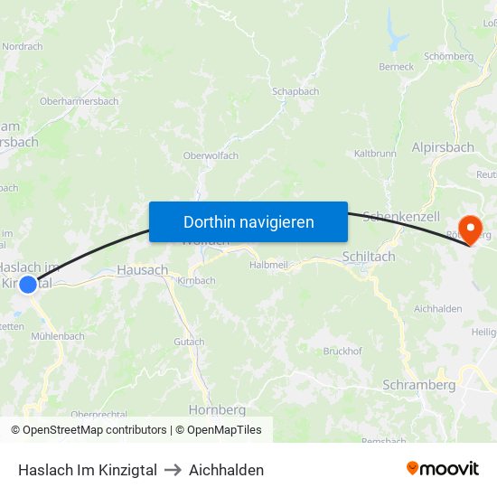Haslach Im Kinzigtal to Aichhalden map