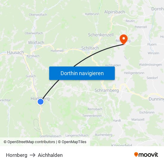 Hornberg to Aichhalden map