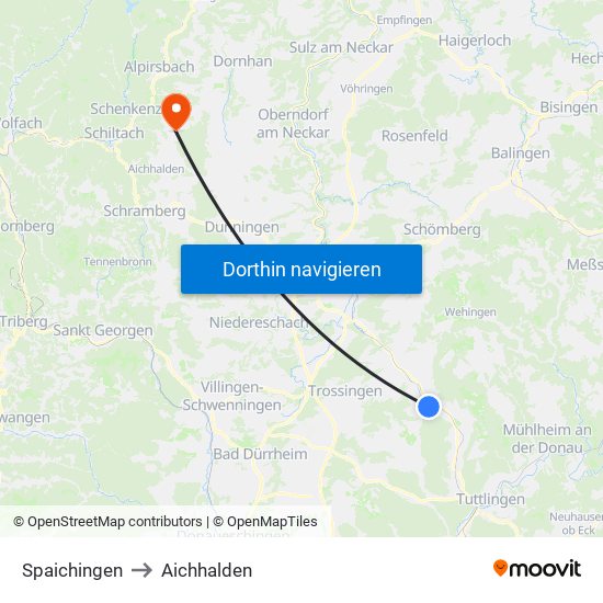Spaichingen to Aichhalden map