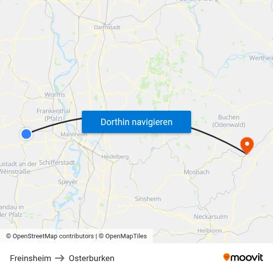 Freinsheim to Osterburken map