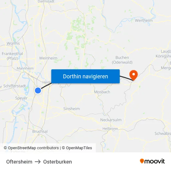 Oftersheim to Osterburken map