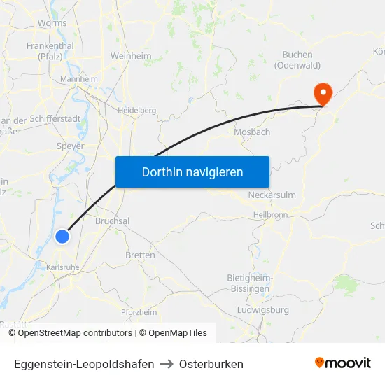Eggenstein-Leopoldshafen to Osterburken map