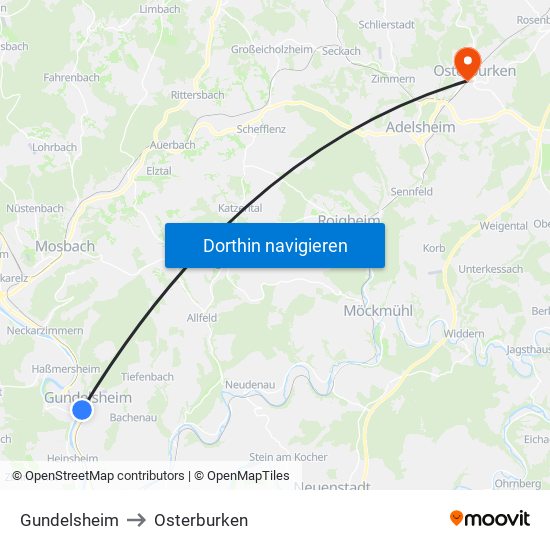 Gundelsheim to Osterburken map