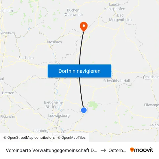 Vereinbarte Verwaltungsgemeinschaft Der Stadt Backnang to Osterburken map