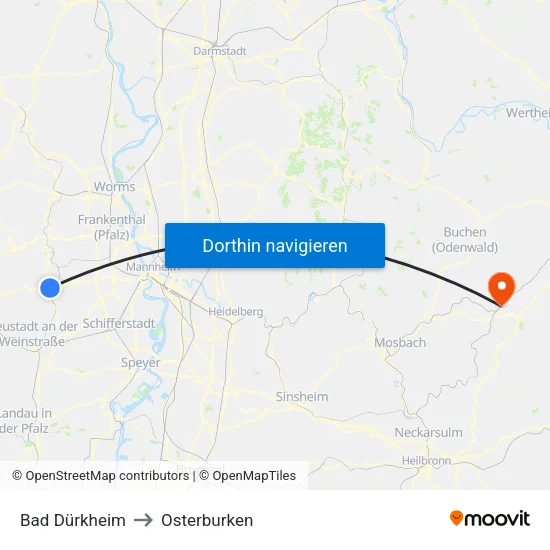 Bad Dürkheim to Osterburken map