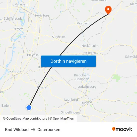 Bad Wildbad to Osterburken map